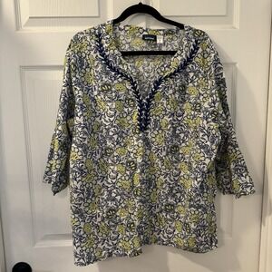 100 %  Recycled Poly Green Blue White Women's Plus Sz 2X Shirt Beach Breathable